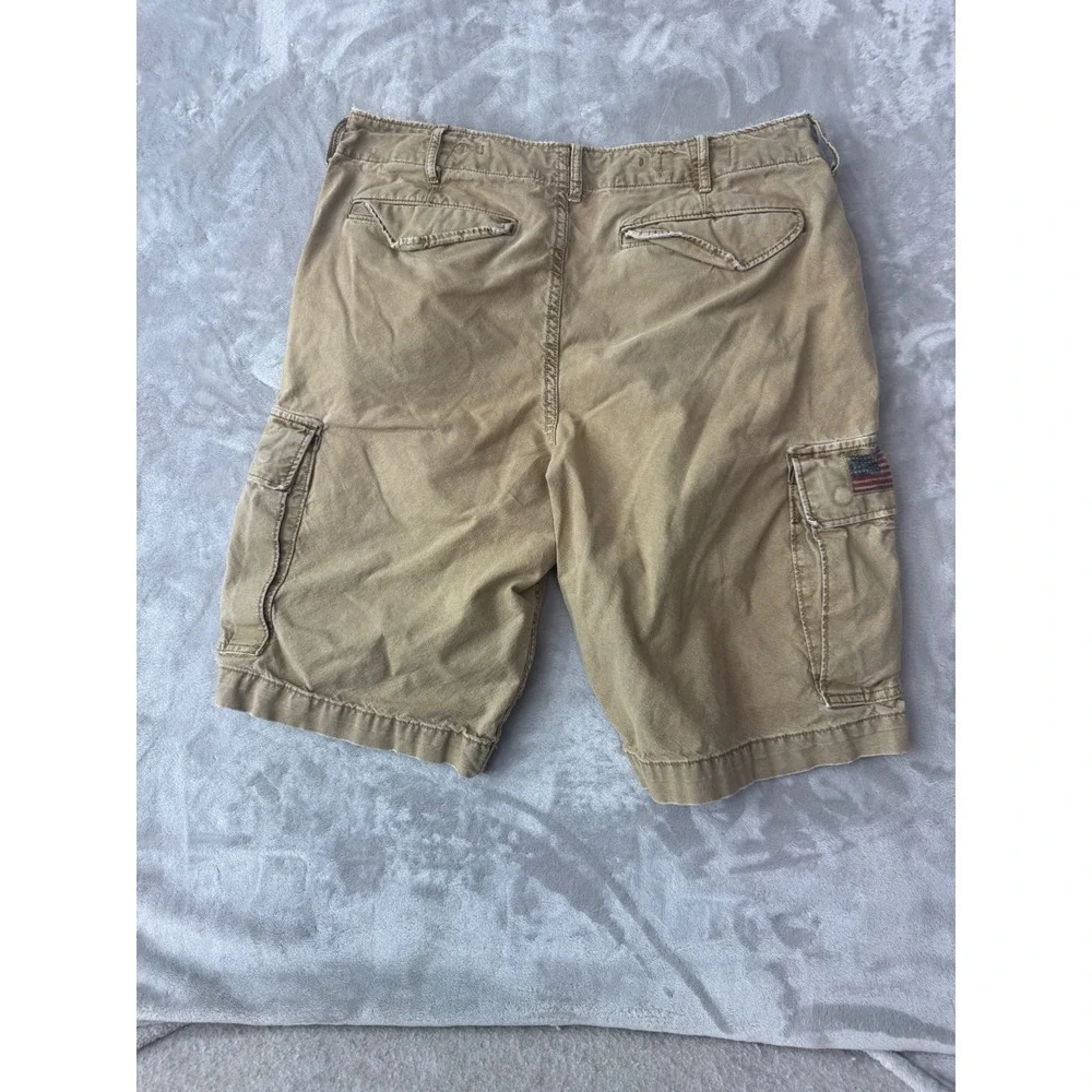 Denim & Supply Ralph Lauren Mens Khaki Cargo Shorts Union Jack Patch Size 33